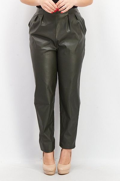 Asos Design Women Tall Look Plain Leather Pants, Dark Olive