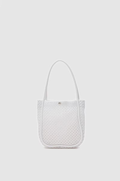 Shule Bags Geantă de umăr Midi din paie Palma albă