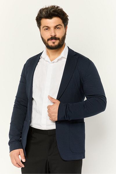 Emporio Armani Men Regular Fit Textured Formal Blazer, Navy