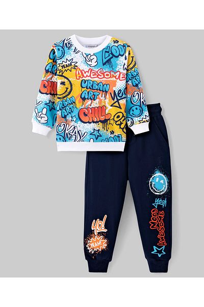 Ollington St. Ollington St. 100% Cotton Knit Full Sleeves Sweatshirt and Jogger pantss Set Street Art -Multicolor