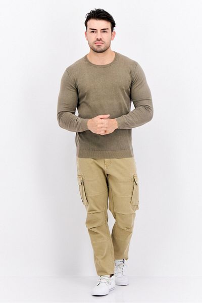 GAS Men Ribbed Neck Solid Long Sleeves Sweatshirt, Light Olive