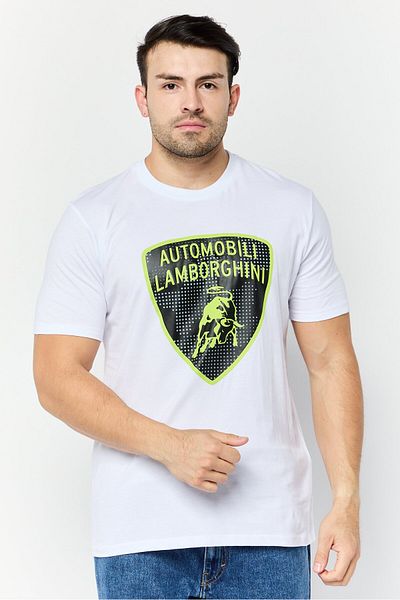 Lamborghini Men Crew Neck Short Sleeves Brand Logo T-shirt, White