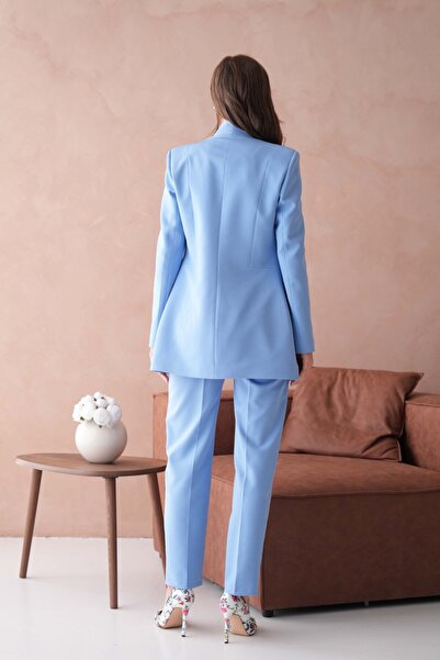 nodilife 3 Düğmeli Hakim Yakalı Kadın Takım Elbise Bebe Mavisi