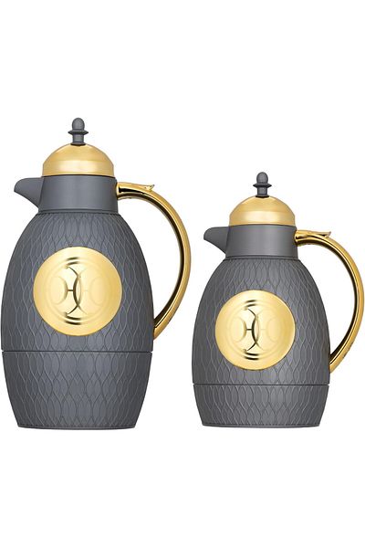 ALSAIF Coffee And Tea Vaccum Flask Set In Grey/gold / Leak-proof And Keeps Drinks Hot 1.0/0.7 Liter