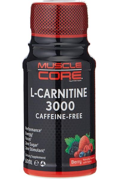 Muscle Core Nutrition L-Carnitine 3000 Caffeine-Free | 60ml X 12 Units| Berry Flavor | Zero Sugar |