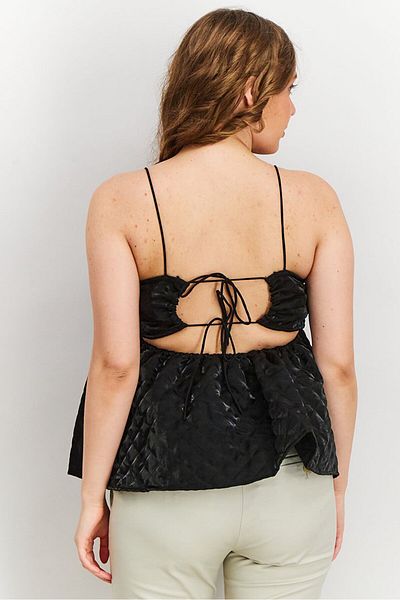 Asos Design Women Square Neck Smock Quilted Cami Top, Black