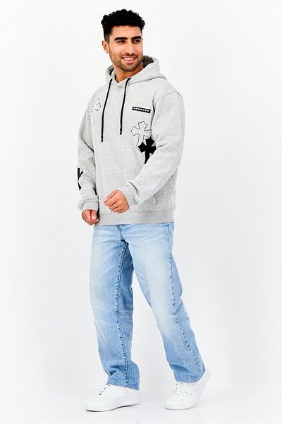 Mennace Men Brand Logo Long Sleeve Hoodie, Grey