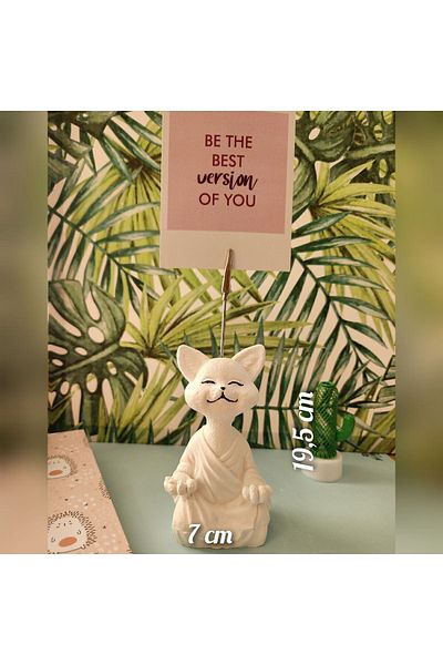 Rota Hediyelik Cat Doing Yoga Notepad Meditation Cat Statue Photo Holder