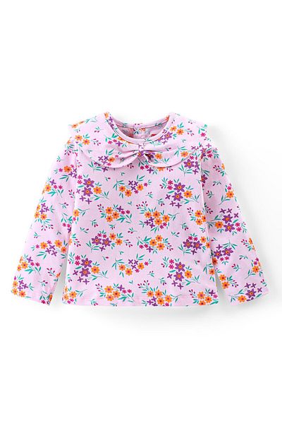 Babyhug Babyhug Single Jersey Knit Full Sleeves Top & Jeans Set Floral Print - Pink