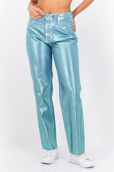 Esprit Women Straight Fit Metallic Non-stretchable Retro Ankle Jeans, Turquoise