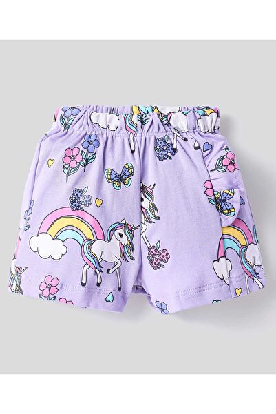 Bonfino Bonfino Cotton Half Sleeves T-Shirt & Shorts Co-ord Set With Unicorn Print - Lilac