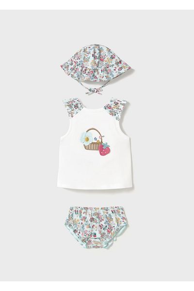 MAYORAL Baby Girl Hat T-Shirt - Swimsuit Set Mint 1668