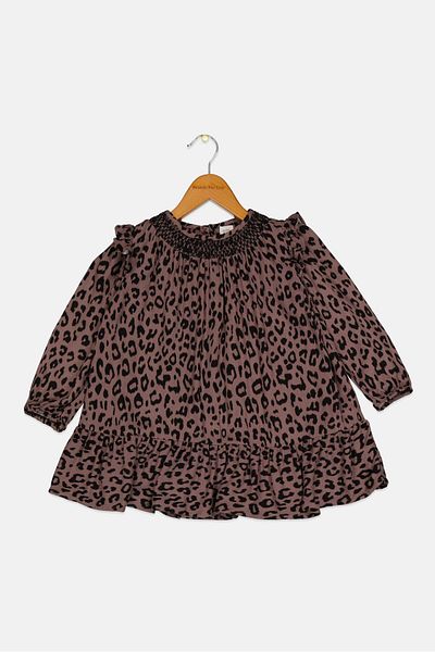 GAP Toddlers Girl Animal Printed Long Sleeve Dress, Multicolor