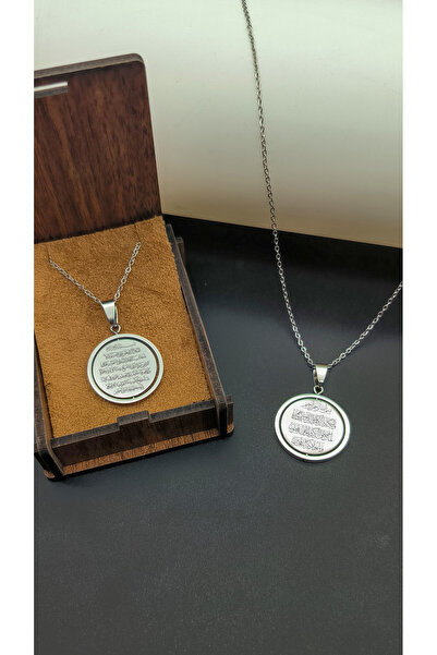 Satürn Silver Kuyumculuk Çelik Ayetel kürsi ve Nazar Dualı Çift Yönlü Kolye Y...