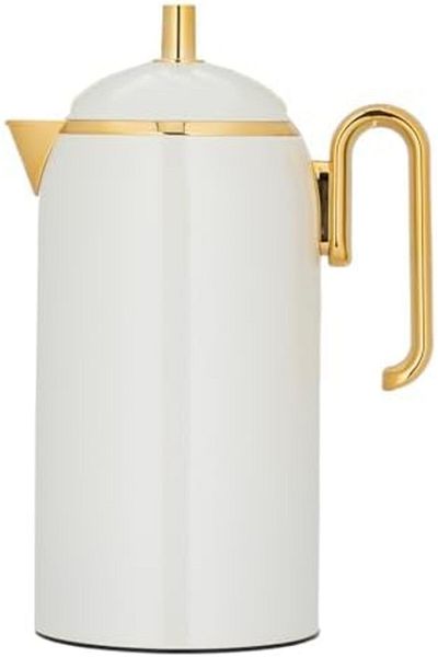 ALSAIF Coffee and Tea Vacuum Flask, leak-proof and keeps drinks hot,1 Liter, Ivory/Gold