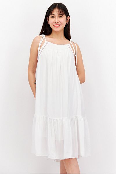 Esprit Women Pleated Midi Dress, White
