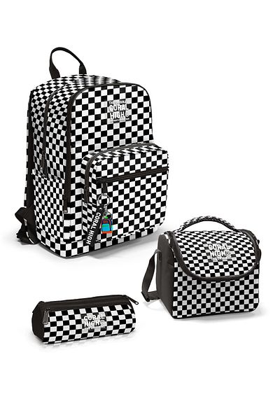 Coral High Set de 3 genți de școală cu model de șah alb-negru SET0123677