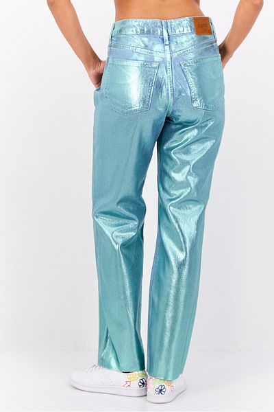 Esprit Women Straight Fit Metallic Non-stretchable Retro Ankle Jeans, Turquoise