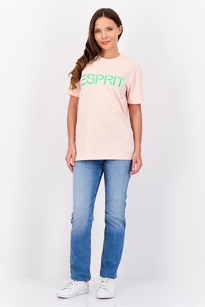 Esprit Women Crew Neck Short Sleeves Brand Logo T-shirt, Peach
