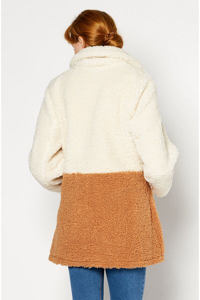 French Connection Women Two Tone Faux Fur Jacket, Beige