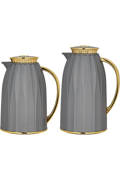 ALSAIF Coffee And Tea Vaccum Flask Set In Grey/gold / Leak-proof And Keeps Drinks Hot 1.0/1.0 Liter