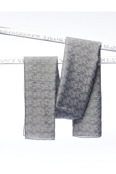 Kayra Gray Monogram Jacquard Viscose Woven Shawl