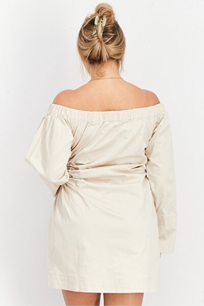 NA-KD Women Slip Off Shoulder Cut Out Mini Dress, Beige