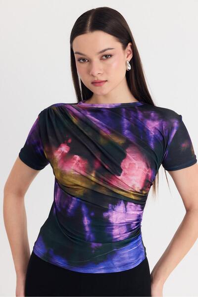 Rays Μωβ μοτίβο μαζεμένη μπλούζα αμμώδους 12303