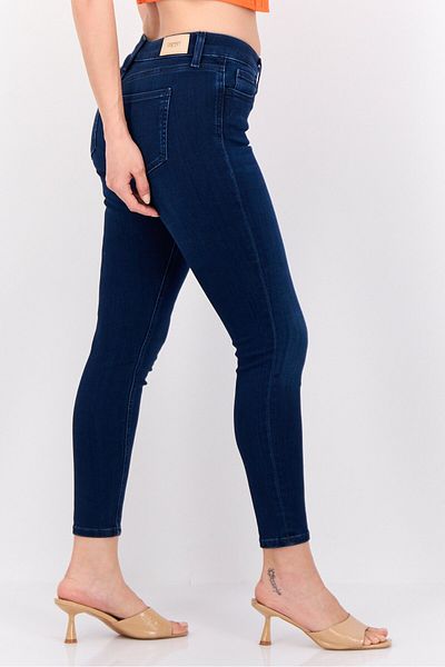 Esprit Women Skinny Fit Mid Rise Straight Leg Stretchable Jeans, Dark Blue