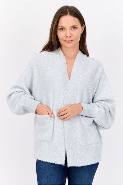 Esprit Women Oversized Fit Split Neck Metallic Cardigans, Silver