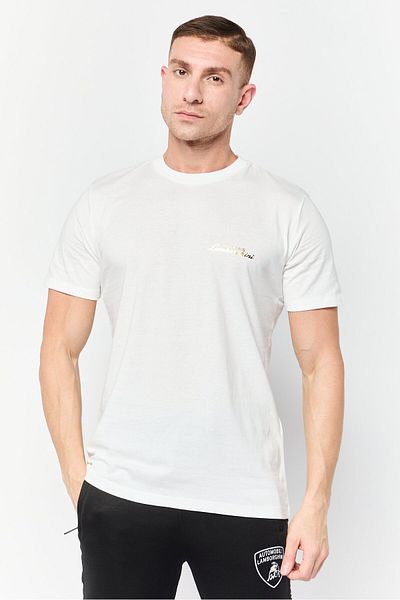 Lamborghini Men Crew Neck Short Sleeves Brand Logo T-shirt, White
