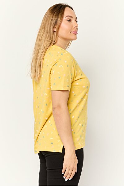 Esprit Women Crew Neck Short Sleeves Allover Print T-Shirt, Yellow