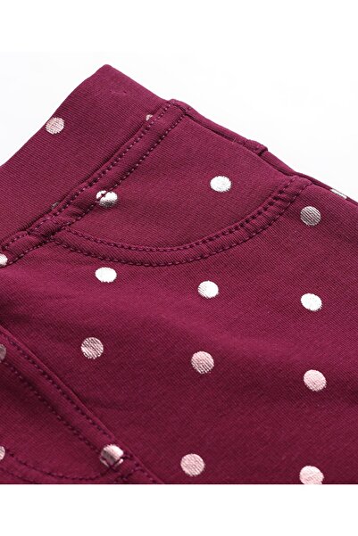 Babyhug Babyhug French Terry Knit Full Length Stretchable Jeggings with Polka Dot Print - Maroon