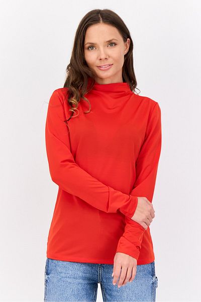 Esprit Women Funnel Neck Solid Long Sleeves Top, Red