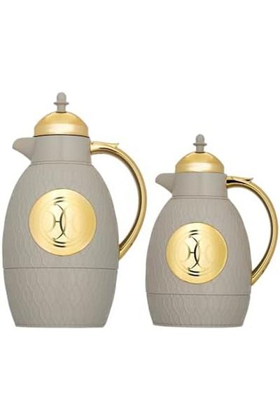 ALSAIF Coffee And Tea Vaccum Flask Set In Grey/gold / Leak-proof And Keeps Drinks Hot 1.0/0.7 Liter