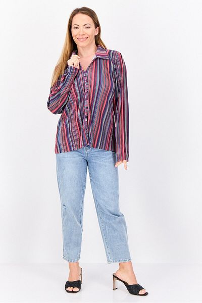 CYRUS Women Spread Collar Long Sleeve Textured Blouse, Multicolor