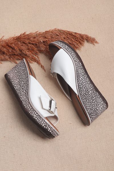 Ayakkabı Vakti White Wedge Heel Daily and Evening Dress Γυναικείες Παντόφλες Τακούνι 7,5 cm