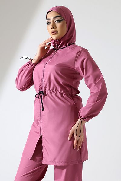 ZEYCEN Women's Hijab Full Covered Zipper Detail 4 Piece Parachute Swimsuit