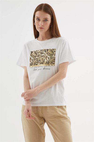 Fashion Friends Λευκή μπλούζα από 100% βαμβάκι με στάμπα