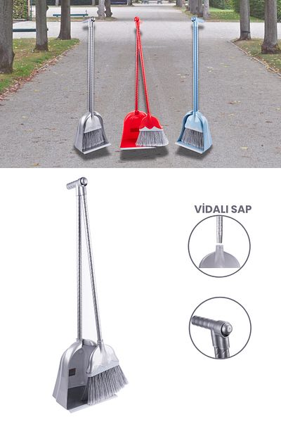 Flosoft Mega Chamber Vacuum Cleaner Dustpan, Screwed Handle Rubber Tipped Large Chamber Vacuum Cleaner Dustpan Gray