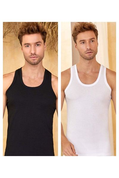 Berrak 4-Piece (2 Black and 2 White Colors) 100% Cotton Men's Undershirts