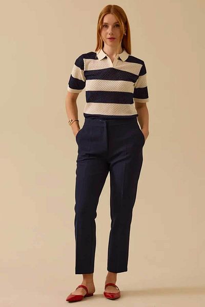 SEÇİL Women's Ankle Length Trousers with Pockets - Navy Blue