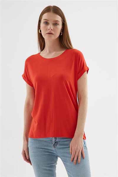 Fashion Friends Διαλυμένη μπλούζα βισκόζης με λαιμόκοψη Ρόδι