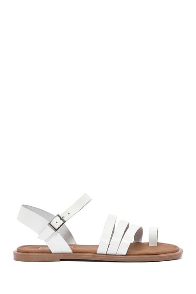 Derimod Women's White Ankle Strap Flip Flop Leather Bodrum Sandals 25Sfd 332818