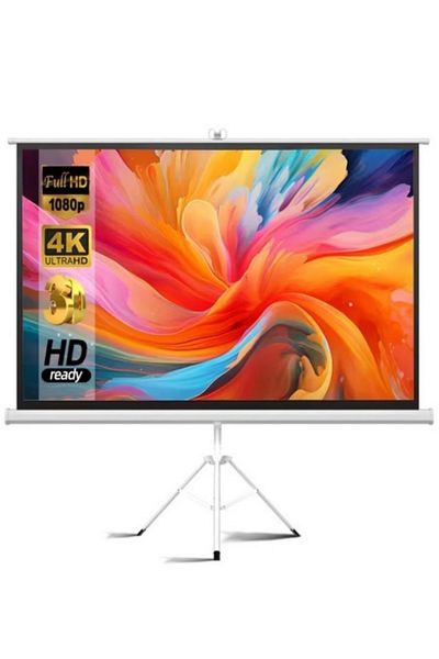 FlashHawk 120 Inch 16:9 Portable 4K Projector Screen with Tripod Stand - White Fiberglass Projector Screen