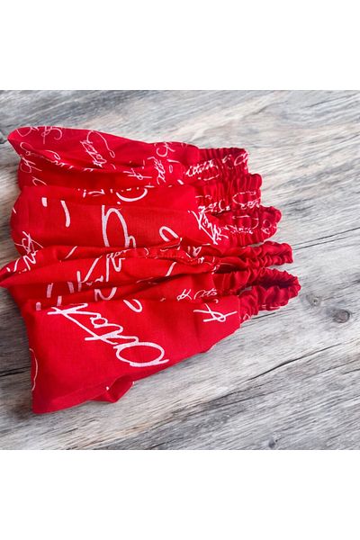 ALS Tasarım Dünyası Ataturk Signature Red Color Unisex Βαμβακερή Πλάτη Ελαστική Κορδέλα Μαλλιών 5 τεμαχίων 23 Απριλίου Μπαντάνα
