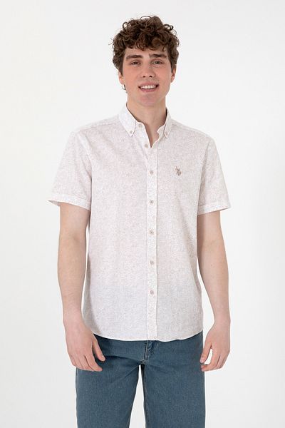 U.S. Polo Assn. Ανδρικό πέτρινο κοντομάνικο πουκάμισο 50300586 -VR049