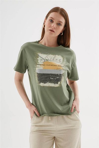 Fashion Friends Μπλούζα με κοντομάνικο 100% βαμβάκι Χακί