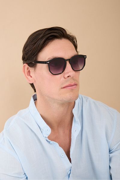 Eyesofia Galvin Men's Unisex Black Pentagonal Bone Uv400 Sunglasses