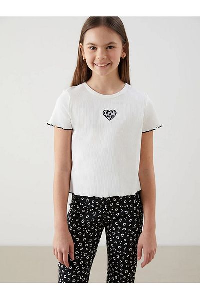 LC Waikiki Lcw Kids Ecru Crew Neck Girls T-Shirt & Leggings